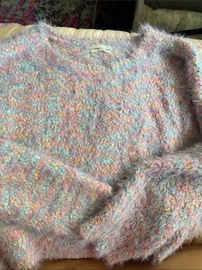Urban Outfitters Pastel Multicolor Fuzzy Crewneck Sweater